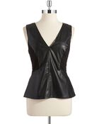 Sanctuary Faux Leather Accented Peplum Top - Lyst