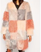 Asos Faux Fur Patched Coat - Lyst