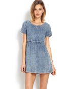Forever 21 Distressed Denim Babydoll Dress - Lyst