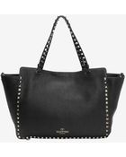 Valentino Rockstud Textured Leather Medium Tote Black - Lyst
