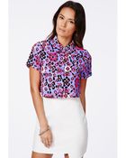 Missguided Martindale Neon Aztec Cropped Shirt - Lyst