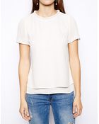Oasis Crystal Neckline Drape Tee - Lyst