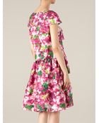Oscar de la Renta Layered Floral Print Dress - Lyst