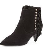 Saint Laurent Suede Side-Fringe Ankle Boot - Lyst