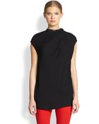Helmut Lang More Leather-Trimmed Draped Top - Lyst