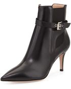 Gianvito Rossi Buckled Leather Point-Toe Bootie - Lyst