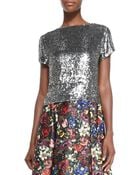 Alice + Olivia Sarita Short-Sleeve Sequined Tee - Lyst