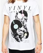 Asos T-Shirt With Vinyl Print And Rolled Sleeve Skater Fit - Lyst