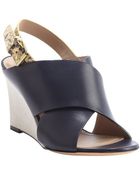 Celine Navy Leather And Snakeskin Wedge Sandals - Lyst