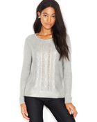 Maison Jules Long-Sleeve Metallic-Flecked Foiled Sweater - Lyst