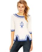 Lucky Brand Jeans Lucky Brand Three-Quarter-Sleeve Embroidered Top - Lyst
