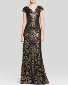Tadashi Shoji Gown - Cap Sleeve Boat Neck Sequin Lace - Lyst