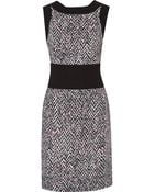 Oscar de la Renta Printed Crepe And Knitted Wool Dress - Lyst