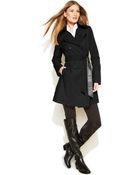 DKNY Petite Double-Breasted Faux-Leather-Trim Trench Coat - Lyst
