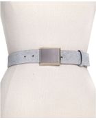 Calvin Klein Brushed Nickel Logo Plaque Belt - Lyst