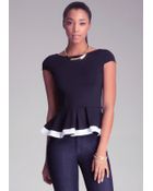 Bebe Cap Sleeve Peplum Top - Lyst