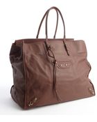 Balenciaga Brown Calfskin Papier Flap Tote - Lyst