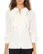 Ralph Lauren Lauren Ruffle Front Blouse - Lyst