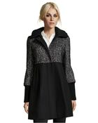 DKNY Black Wool Blend 'Ella' Empire Waist Hooded 3/4-Length Coat - Lyst