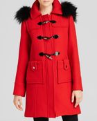 Milly Coat Double Wool Duffle with Fur Trim Hood - Lyst