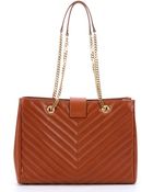 Saint Laurent Tan Chevron Quilted Leather 'Ysl' Shoulder Bag - Lyst
