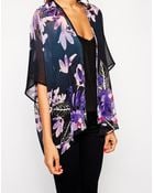 Lipsy Lace Back Kimono In Fall Floral Print - Lyst