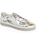 Stuart Weitzman Touchdown Metallic Leather Sneaker - Lyst