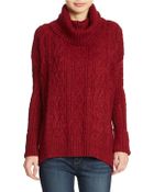 Free People Distressed Cable Knit Cowlneck Sweater - Lyst