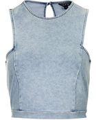 Topshop Denim Cutaway Crop Top - Lyst