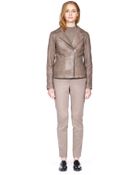 SOIA & KYO Zooey Taupe Fitted Leather Jacket With Removable Fur Hood - Lyst