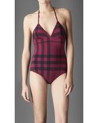 Burberry Check Halterneck Swimsuit - Lyst