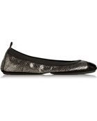 Yosi Samra Classic Fold-Up Metallic Snake-Effect Leather Ballet Flats - Lyst