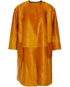 Rochas Collarless Haircalf Coat - Lyst