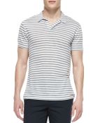 Theory Striped-linen V-neck Polo - Lyst
