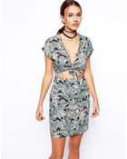 Asos Reclaimed Vintage Dress With Tie Front In Washed Tropical Print - Lyst