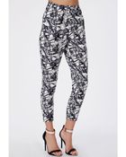 Missguided Nicolar Marble Print Tapered Leg Trousers White - Lyst