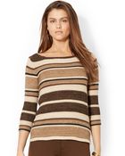 Lauren by Ralph Lauren Petite Striped Boat Neck Sweater - Lyst
