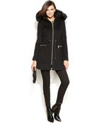 Laundry By Shelli Segal Hooded Faux-Fur-Trim Walker Coat - Lyst