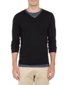 Barneys New York Rolled-Edge V-Neck Sweater - Lyst