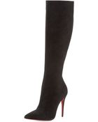 Christian Louboutin Tournoi Suede Pointed-Toe Knee Boot - Lyst