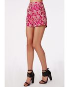 Missguided Brocade Side Pleat Shorts Fuchsia - Lyst