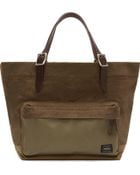 Porter Khaki Leather And Canvas Tote Bag - Lyst
