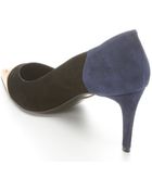 Gucci Black Colorblock Suede Metallic Cap Toe Pumps - Lyst