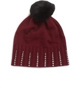 Saks Fifth Avenue Black Label Embellished Fur Pom-Pom Knit Beanie - Lyst