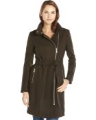 BCBGeneration Army Green Wool Blend Knit Belted Asymmetrical Zip Front Coat - Lyst