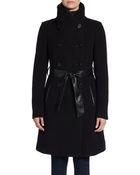 Saks Fifth Avenue Black Belted Double-Breasted Wool Coat - Lyst