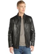 Marc New York Black Leather Stand Collar Zip Front Filled Jacket - Lyst