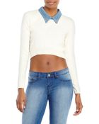 Maje Denim Collar Cropped Pullover - Lyst