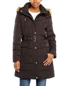 Tommy Hilfiger Belted Faux Fur Trim Puffer Coat - Lyst