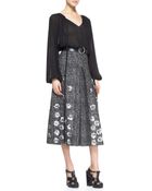 Michael Kors Rose-Applique Wool Skirt - Lyst